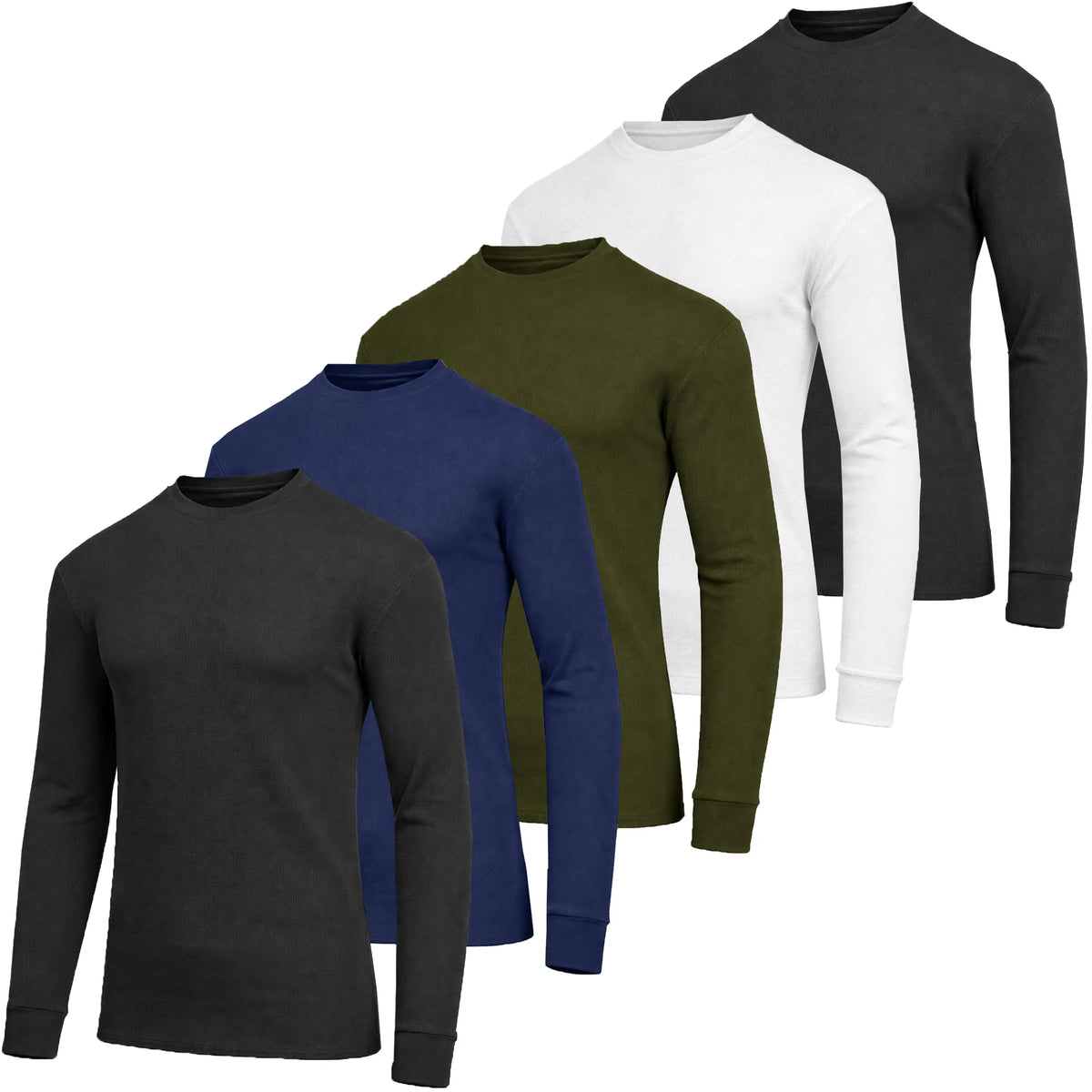 Five-Pack Waffle-Knit Long-Sleeve Crew Neck Shirts