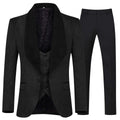 Black Jacquard Three-Piece Suit with Shawl Collar