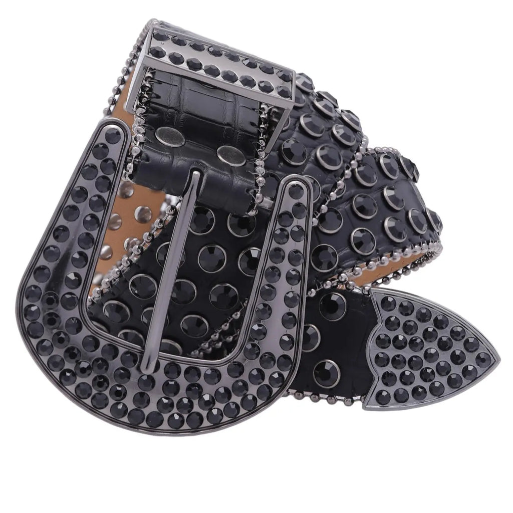 Black Rhinestone Studded Belt with Western Buckle