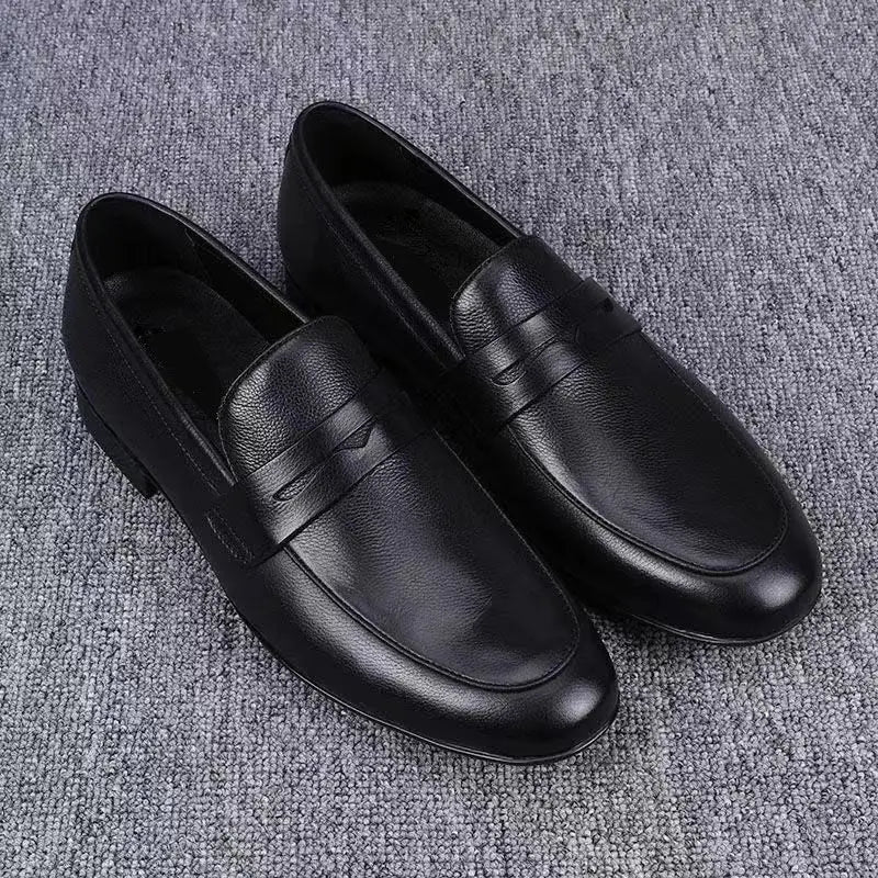 Black Leather Penny Loafers with Low Heel