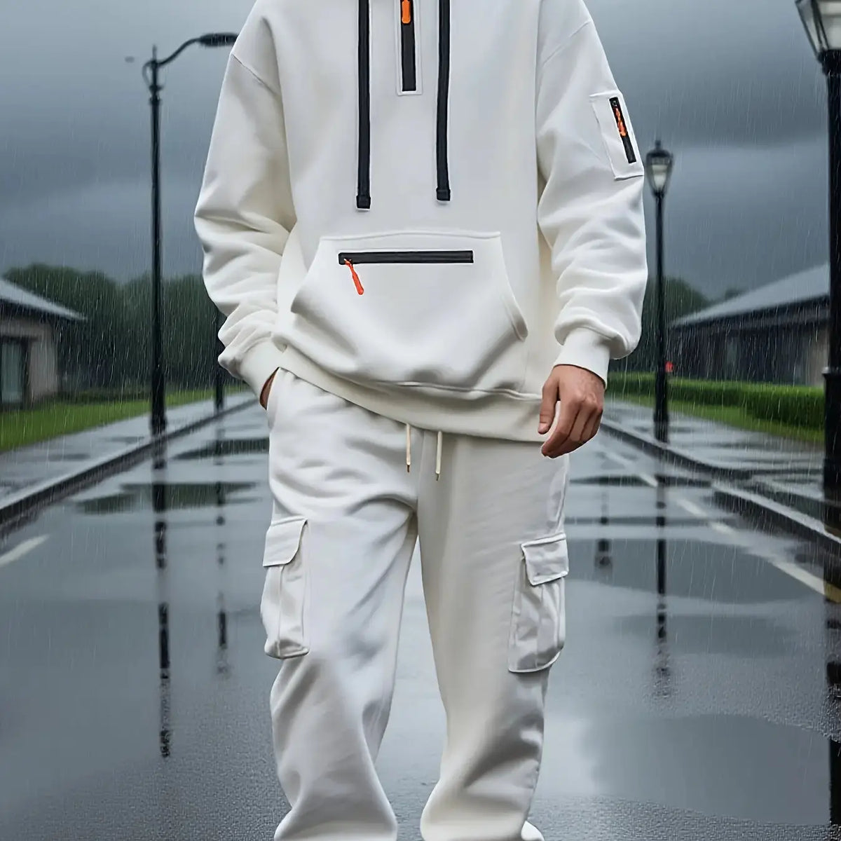 Gray Fleece Hoodie and Cargo Jogger Set