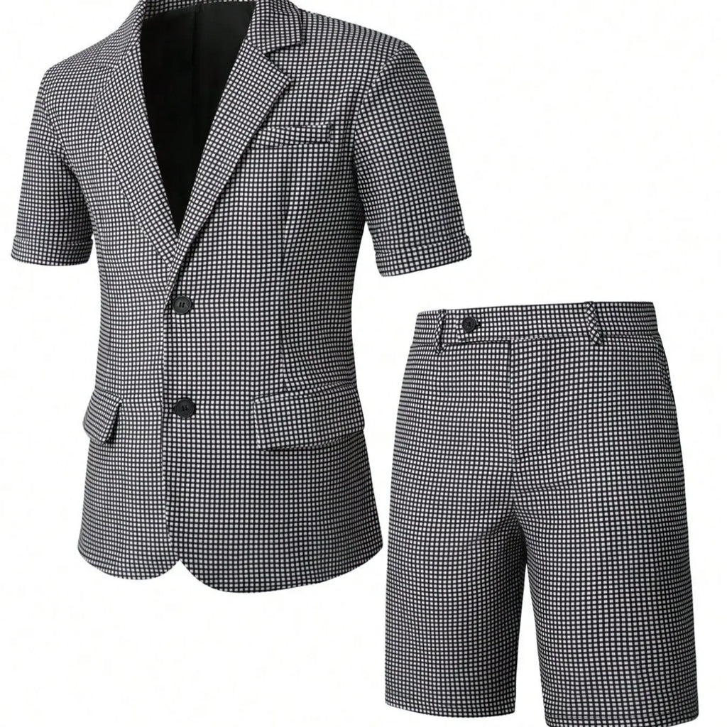 Houndstooth Short Sleeve Blazer and Shorts Set