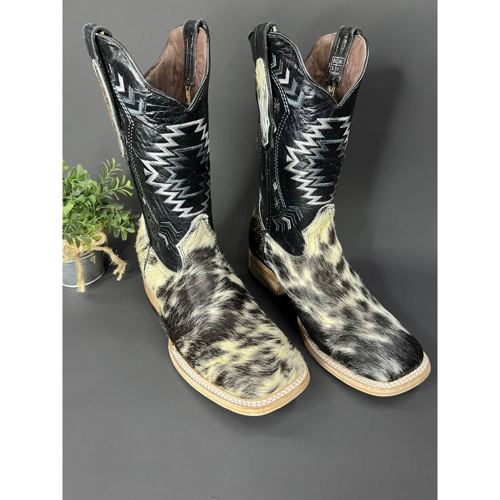 Tall Western Boots with Cowhide Fur Front and Black Shaft