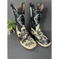 Tall Western Boots with Cowhide Fur Front and Black Shaft