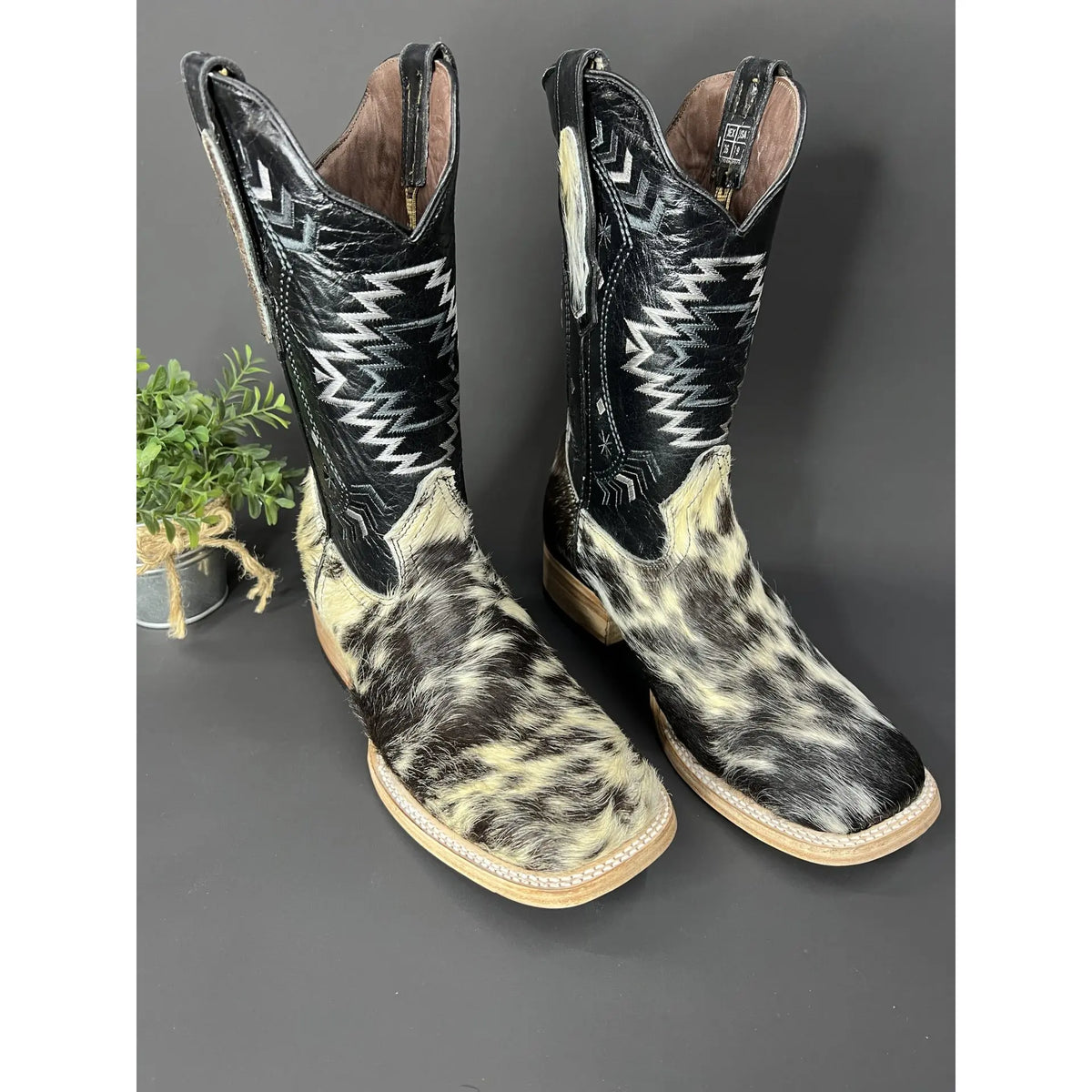 Tall Western Boots with Cowhide Fur Front and Black Shaft