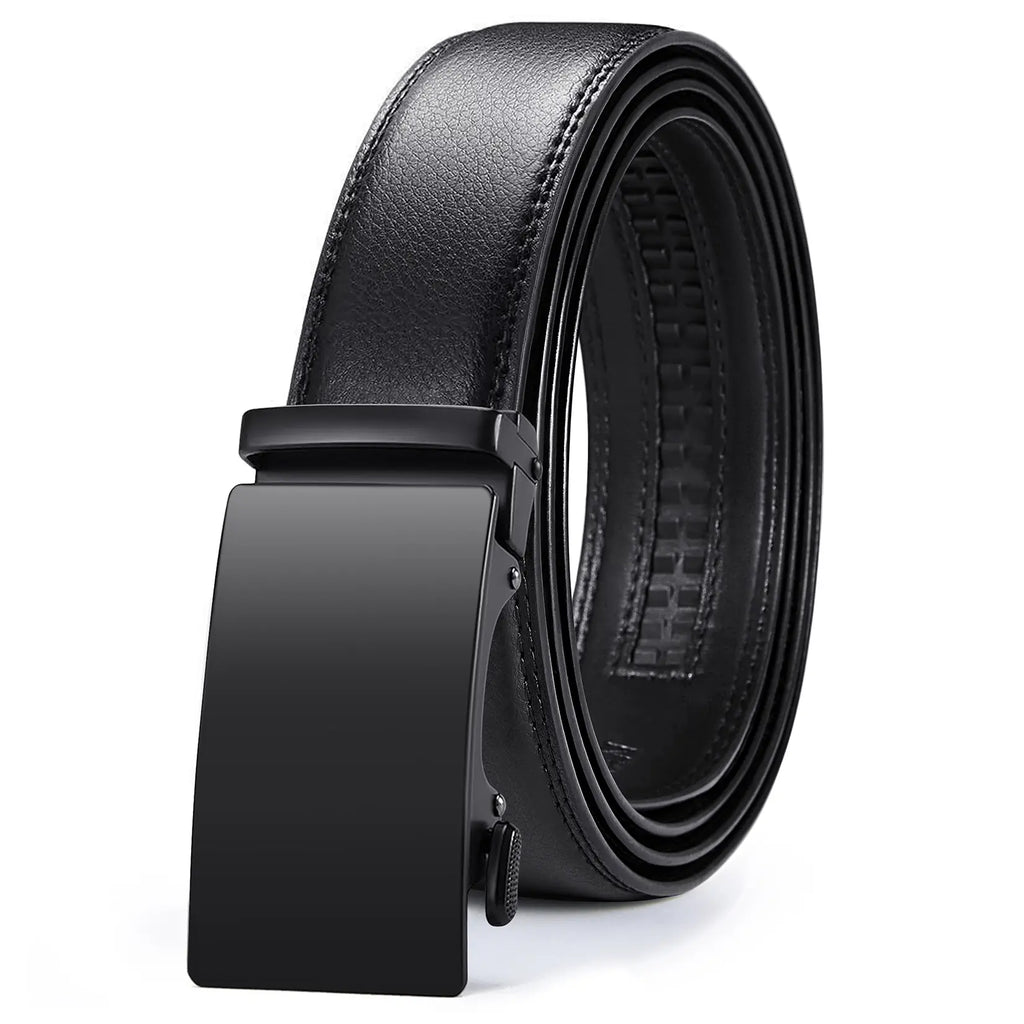 Black Leather Belt with Slide Buckle