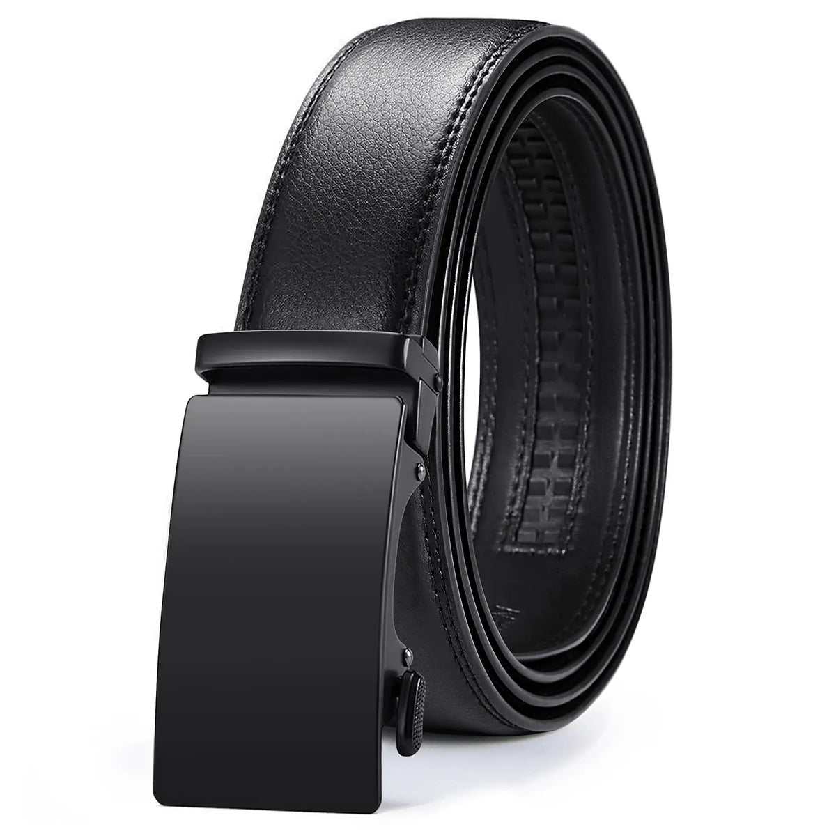 Black Leather Belt with Slide Buckle