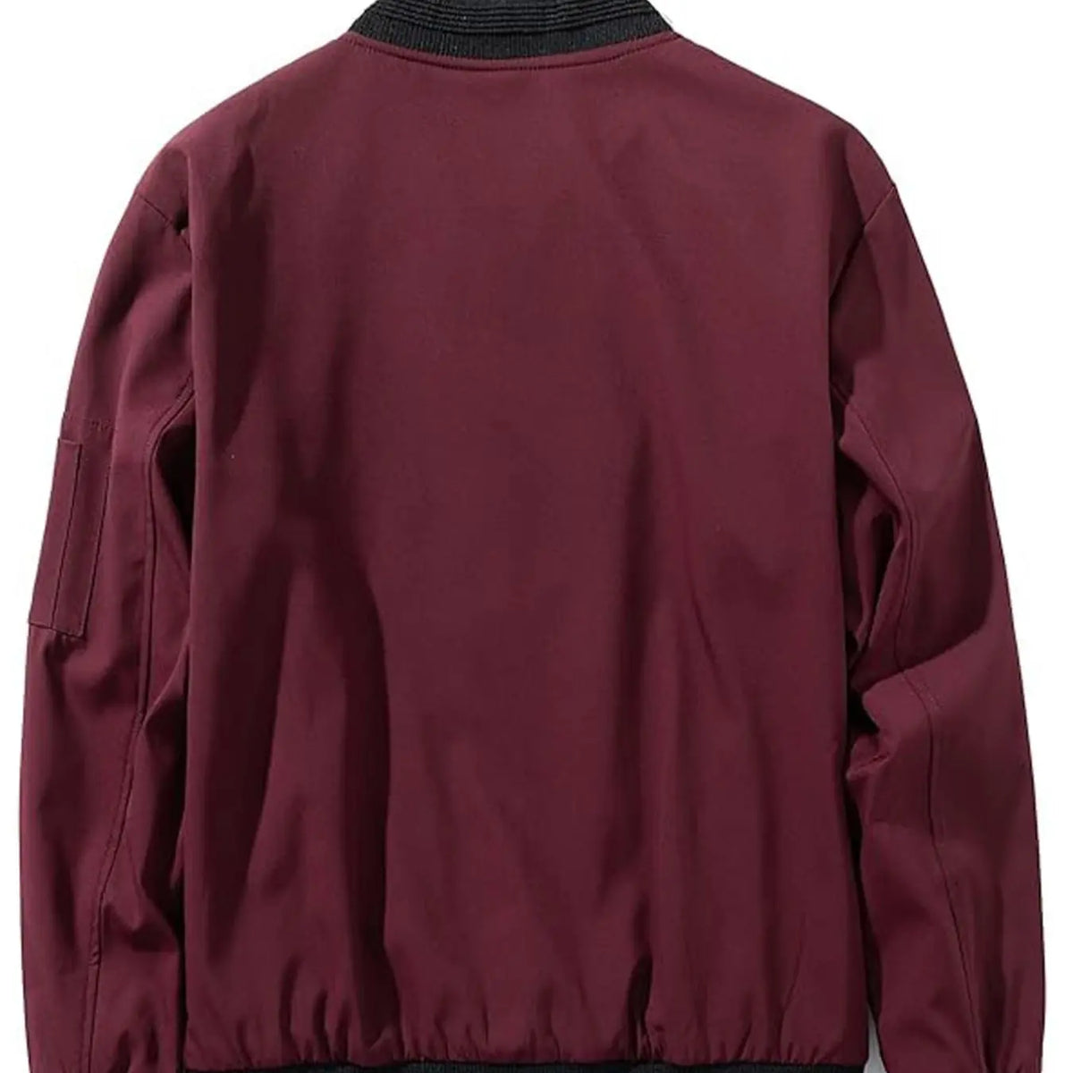 Burgundy Zip Bomber Jacket With Ribbed Black Trim