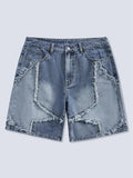 Blue Denim Shorts with Frayed Star Patches