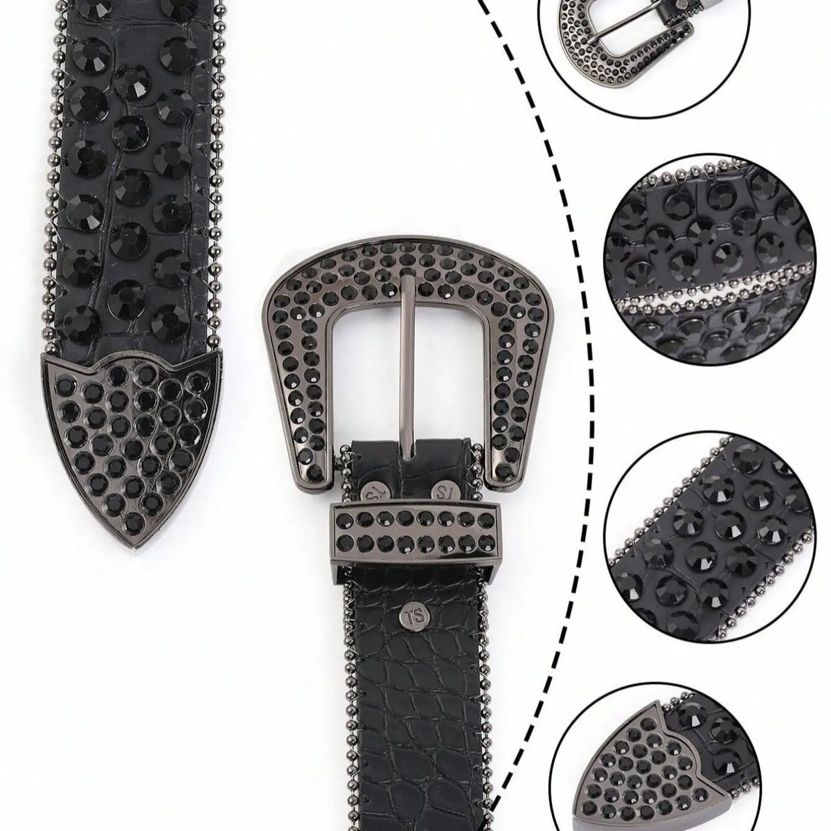 Black Rhinestone Studded Belt with Western Buckle