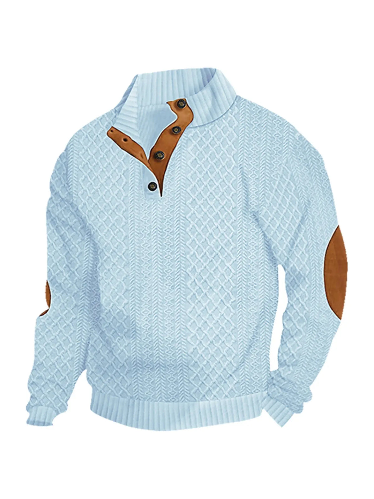 Light Blue Textured Knit Henley Pullover