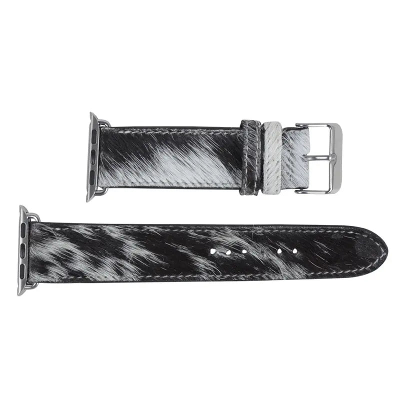 Cowhide Print Watch Band With Silver Buckle