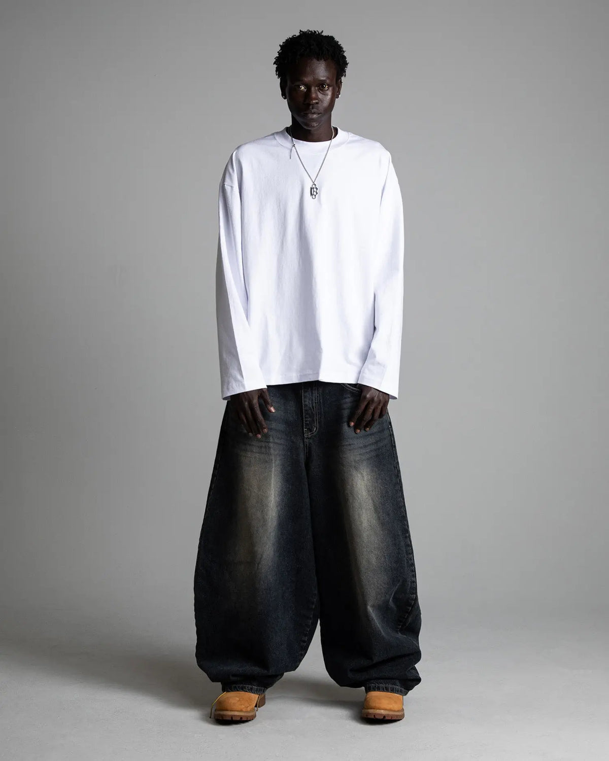 Oversized White Long Sleeve Crewneck Tee