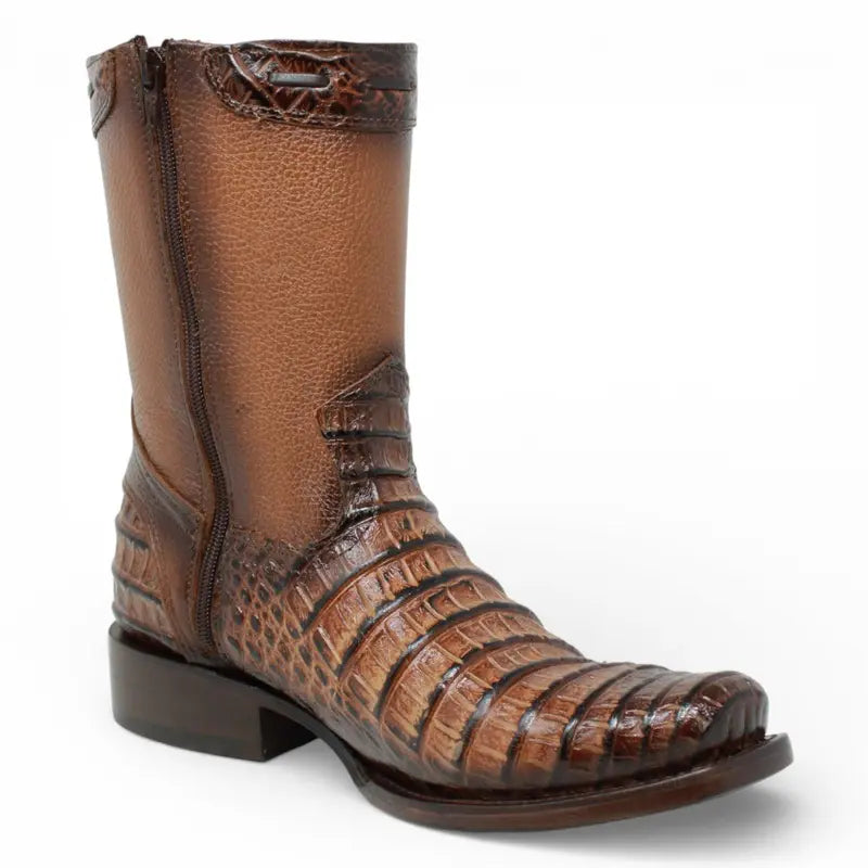 Textured Leather Mid-Calf Boots with Reptile Print