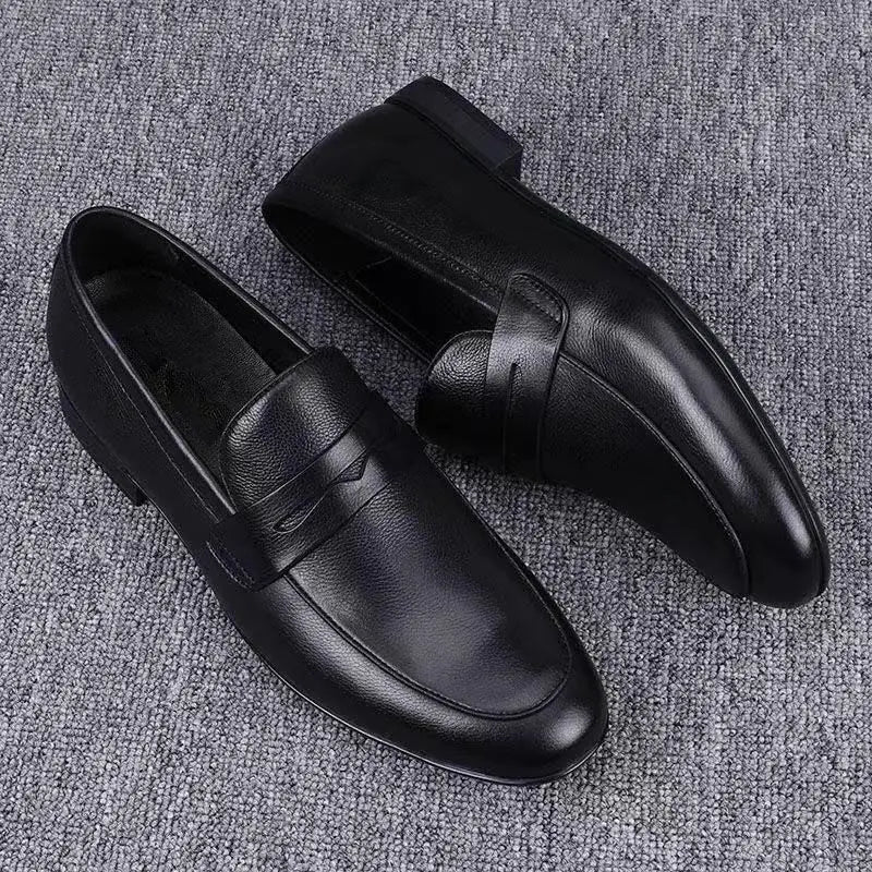 Black Leather Penny Loafers with Low Heel