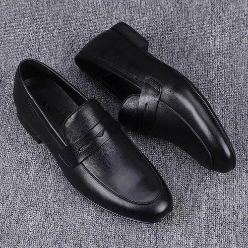 Black Leather Penny Loafers with Low Heel
