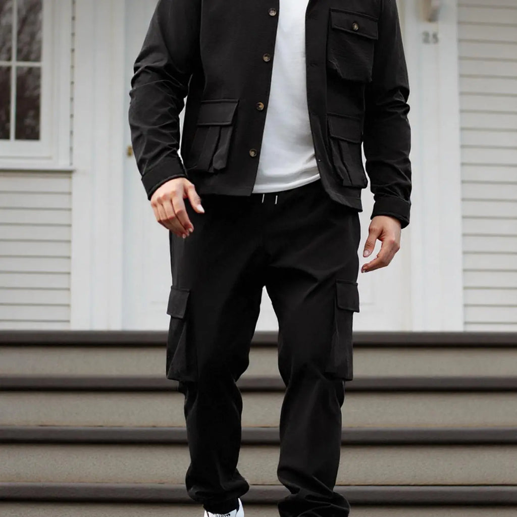 Olive Green Cargo Shirt Jacket and Jogger Pants Set
