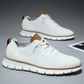 White Knit Mesh Lace-Up Shoes with Tan Trim