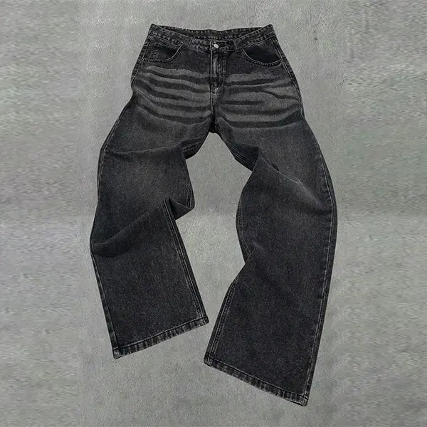 Faded Black Wide-Leg Baggy Denim Jeans