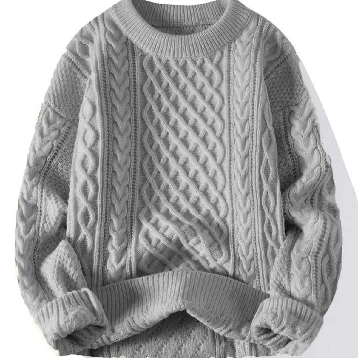 Cream Cable Knit Crew Neck Sweater