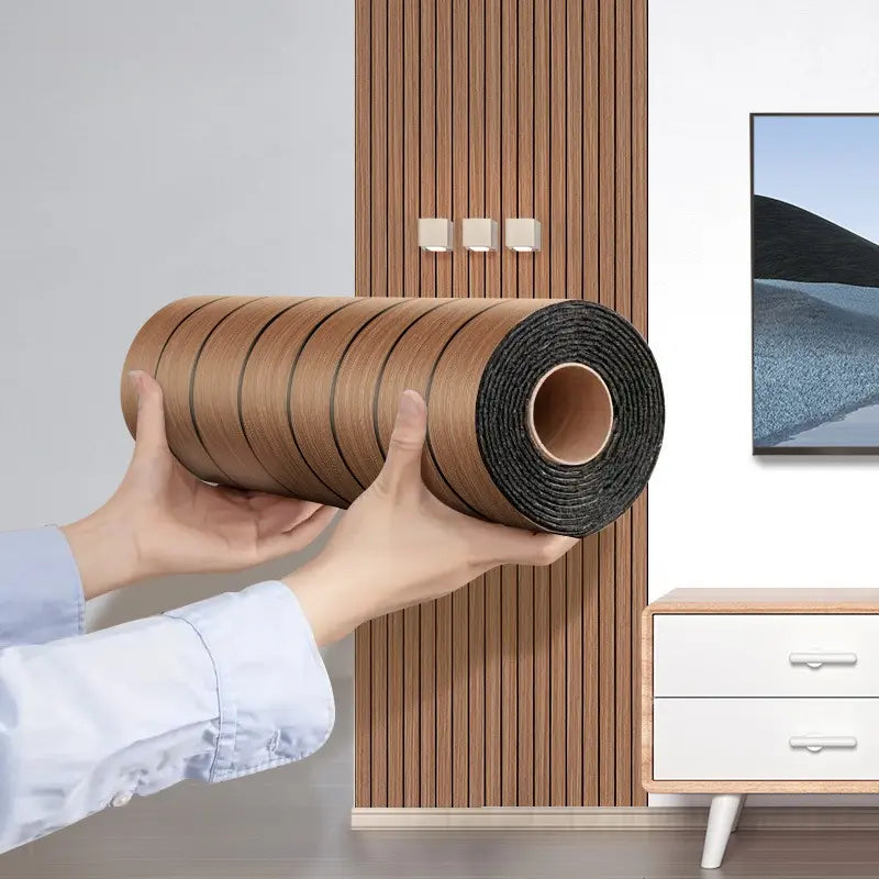 Wood-Look Slatted Wall Panels in Warm Brown
