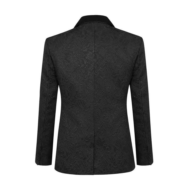 Black Jacquard Three-Piece Suit with Shawl Collar