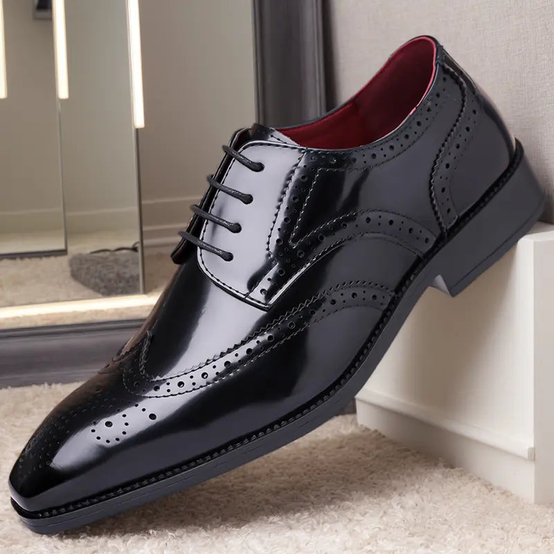Two-Tone Glossy Brogue Lace-Up Dress Shoes