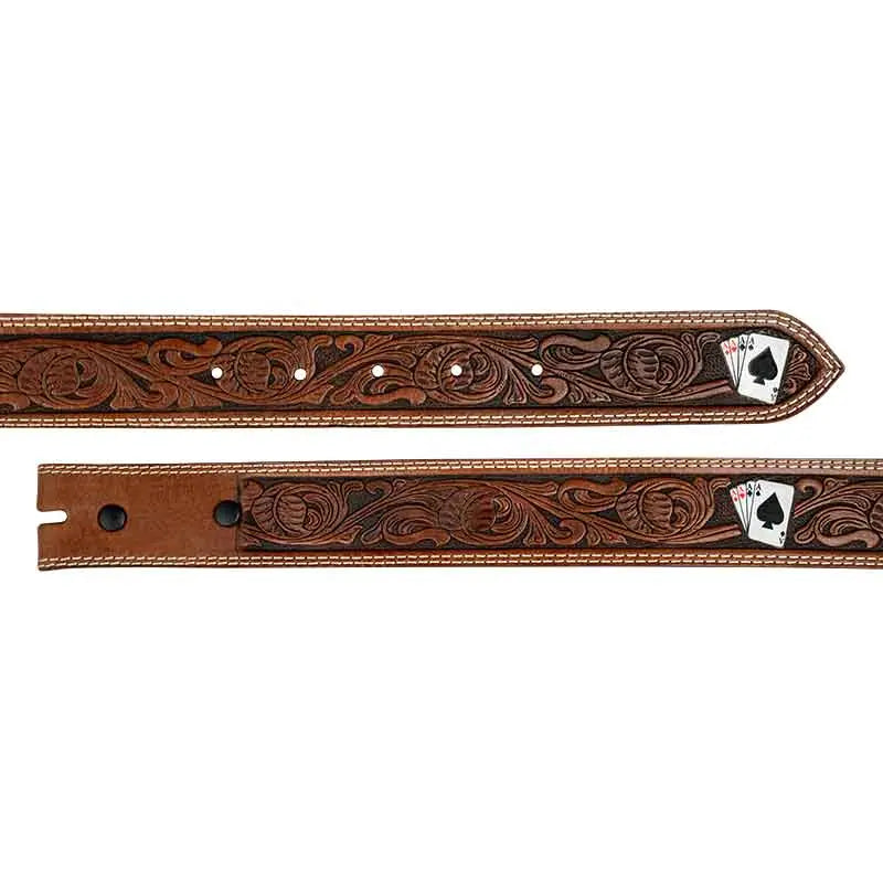 Brown Tooled Leather Belt with Playing Card Accents