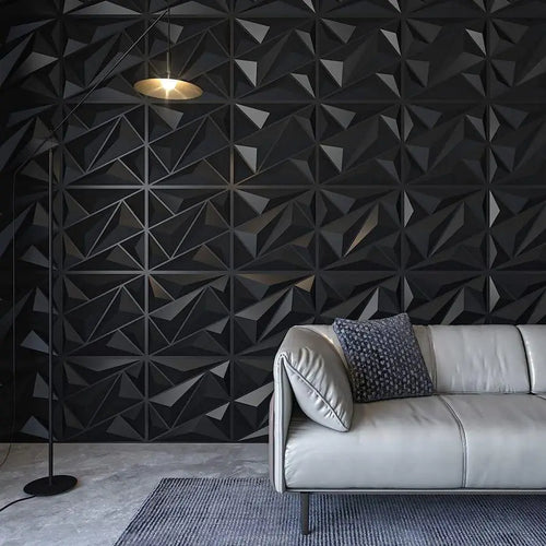 Black 3D Geometric Faceted Decorative Wall Panels