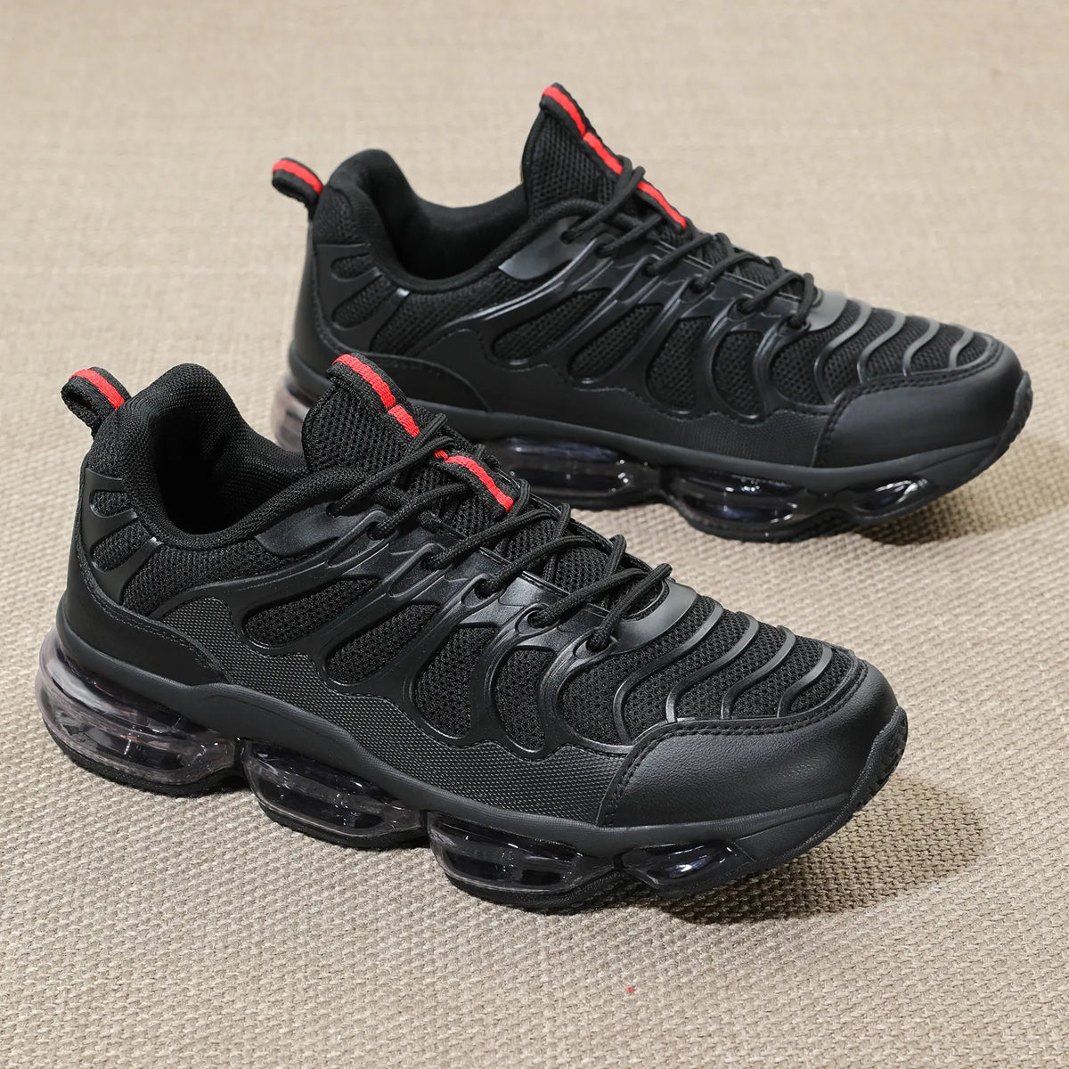 Black Lace-Up Running Shoes with Cushioned Soles