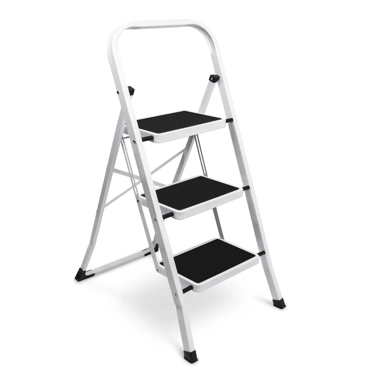 White Steel Three-Step Folding Stool Ladder