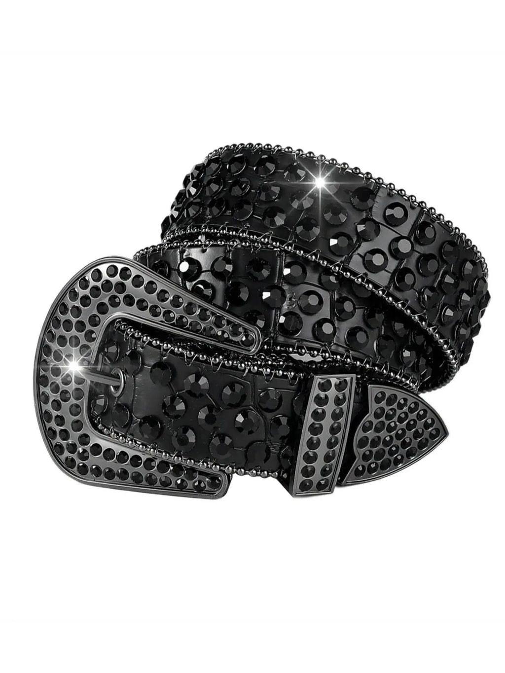 Black Rhinestone Studded Belt with Western Buckle