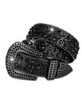Black Rhinestone Studded Belt with Western Buckle
