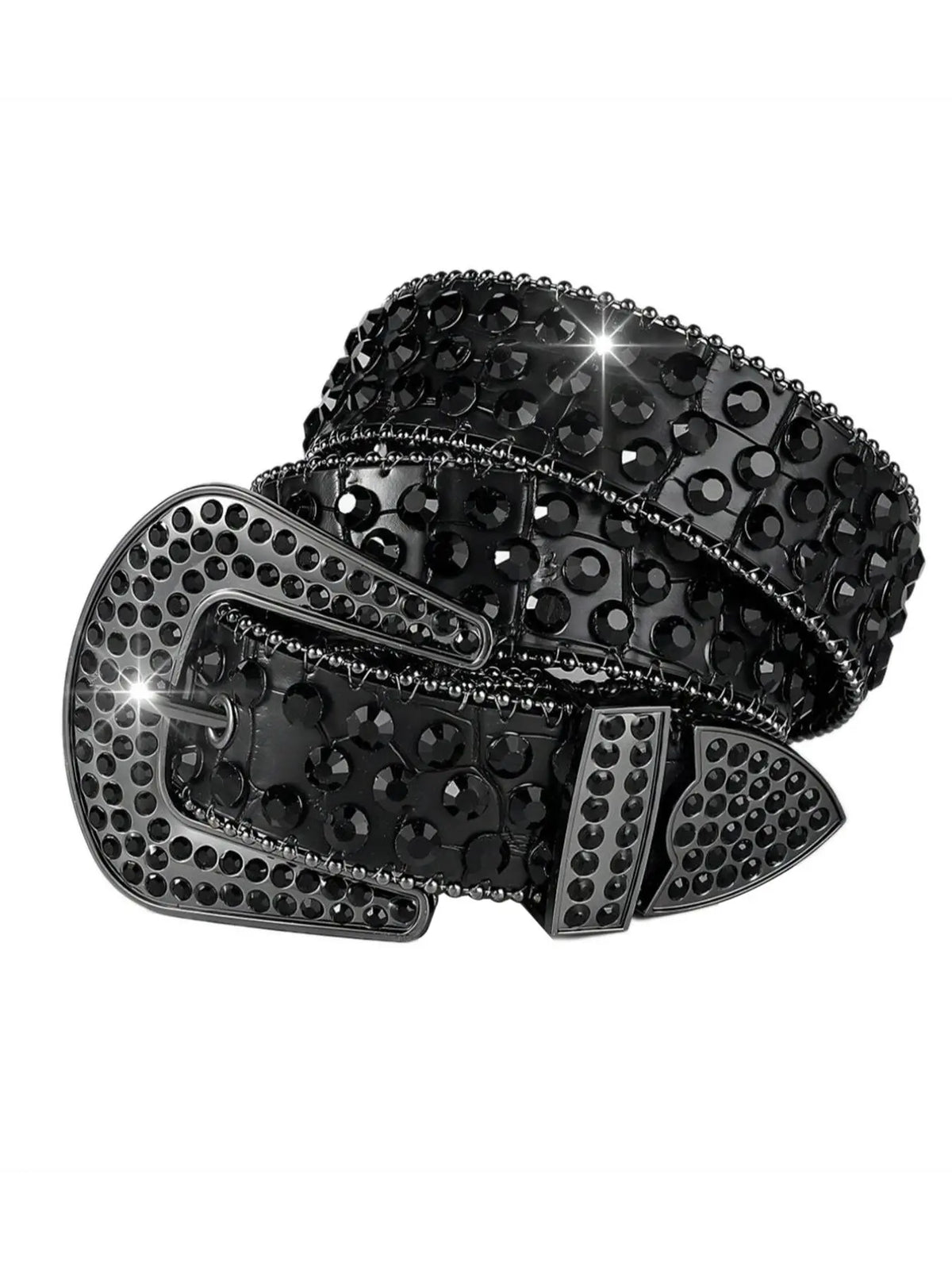 Black Rhinestone Studded Belt with Western Buckle