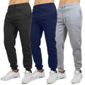 Three-Pack Fleece Joggers in Black, Navy, Grey