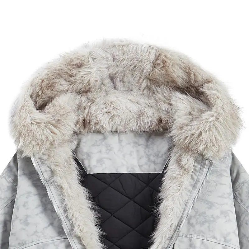 Light Grey Hooded Zip Jacket with Faux Fur Trim