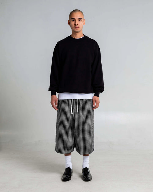 Black and White Gingham Drawstring Shorts, Knee Length