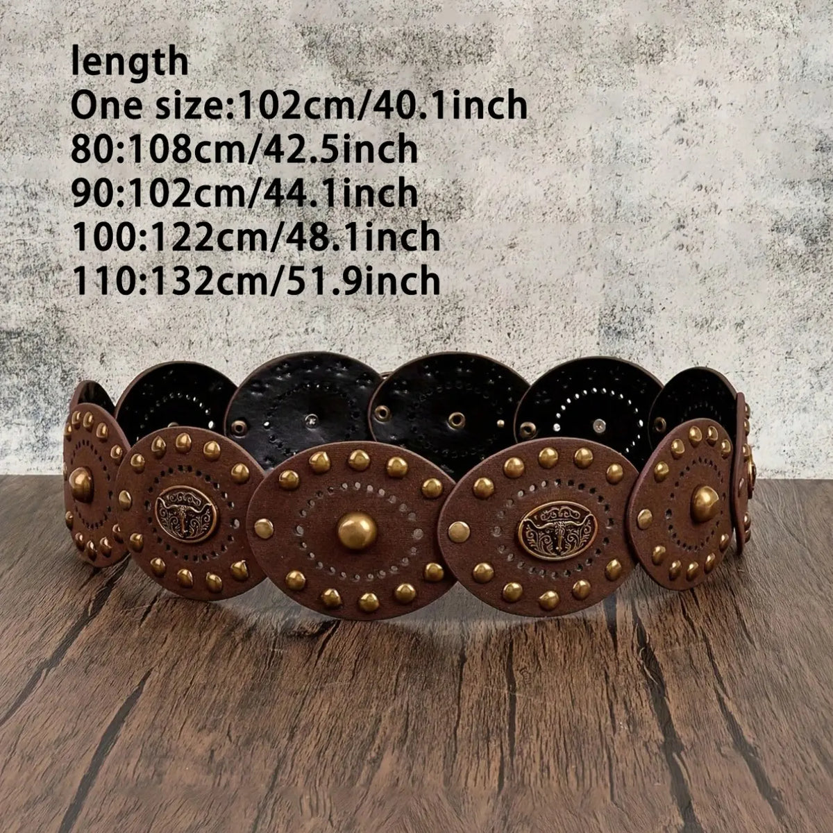 Brown Faux Leather Concho Belt with Oval Buckle