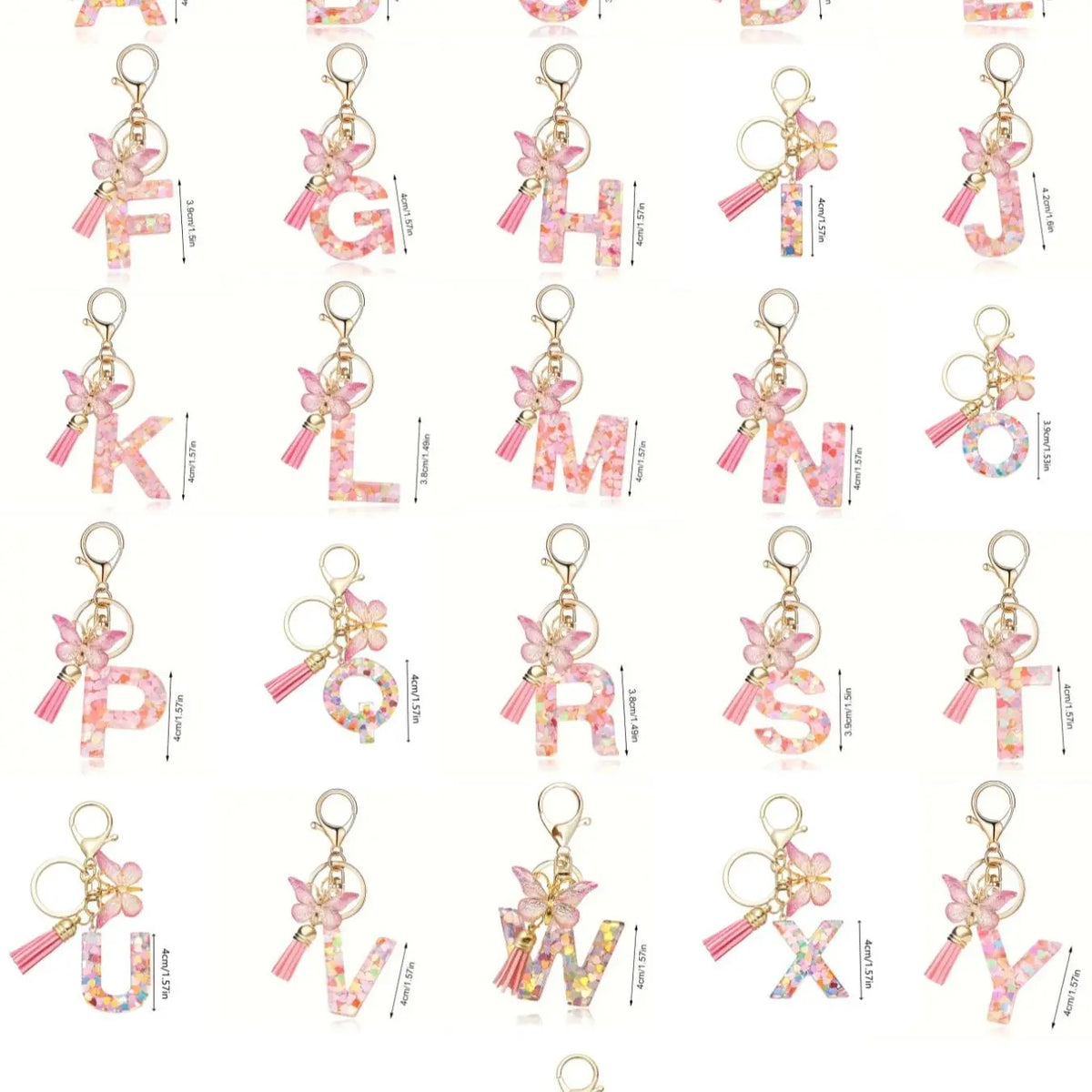 Pink Acrylic Letter Keychain With Butterfly Charm