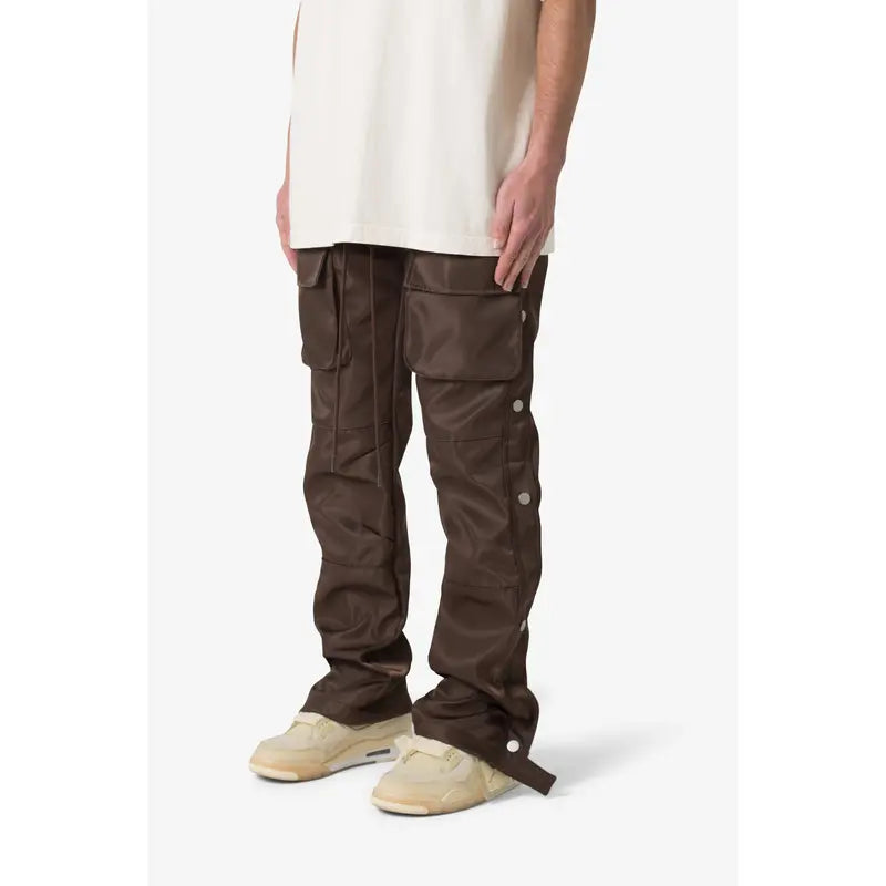 Brown Nylon Cargo Pants With Snap Hems
