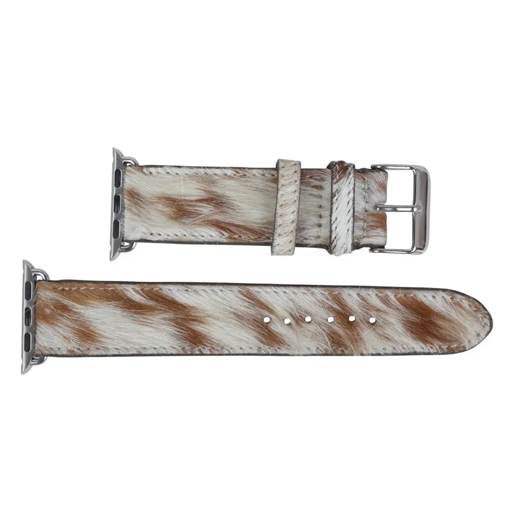 Cowhide Print Watch Band With Silver Buckle