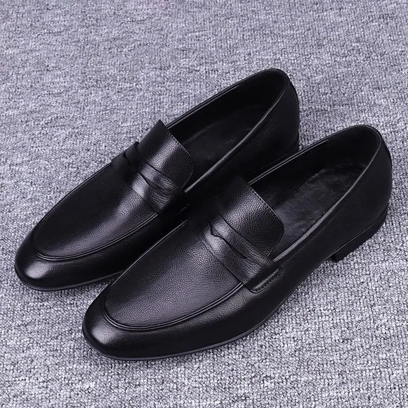 Black Leather Penny Loafers with Low Heel