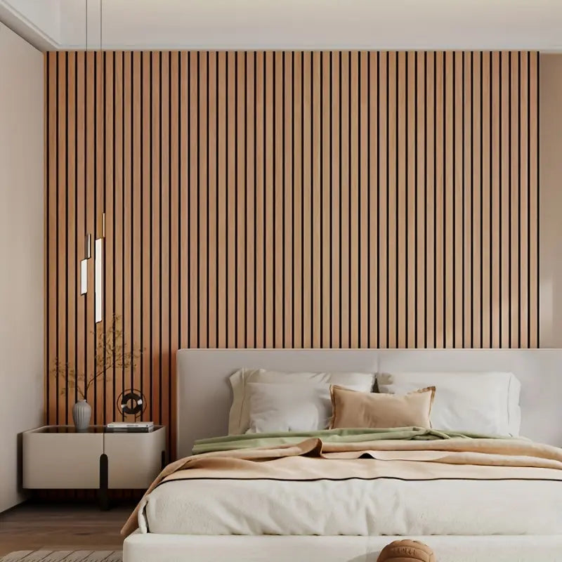Wood-Look Slatted Wall Panels in Warm Brown