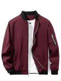 Burgundy Zip Bomber Jacket With Ribbed Black Trim