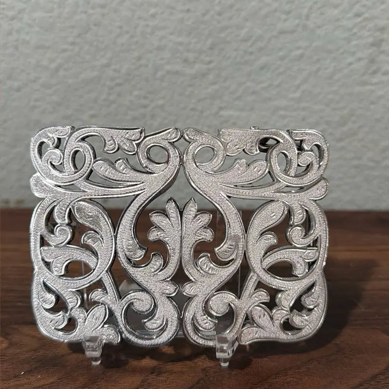 Silver Metal Belt Buckle with Scroll Cutouts