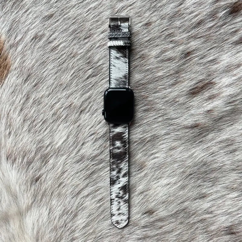 Cowhide Print Watch Band With Silver Buckle