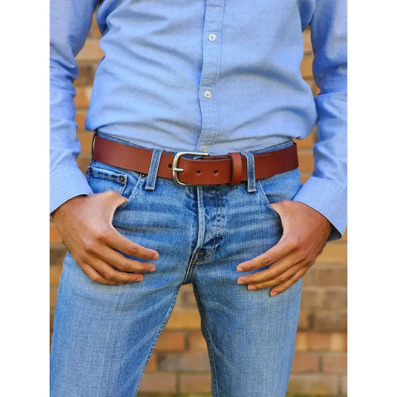 Black Leather Belt With Silver-Tone Roller Buckle