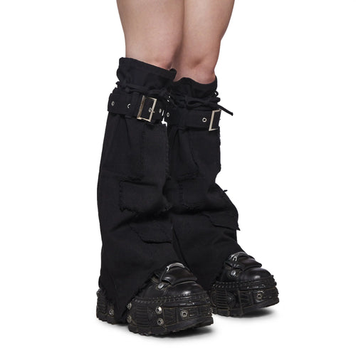 Black Distressed Leg Warmers with Buckle Straps