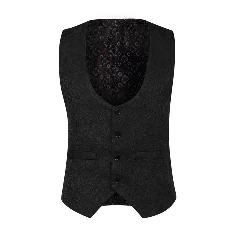 Black Jacquard Three-Piece Suit with Shawl Collar