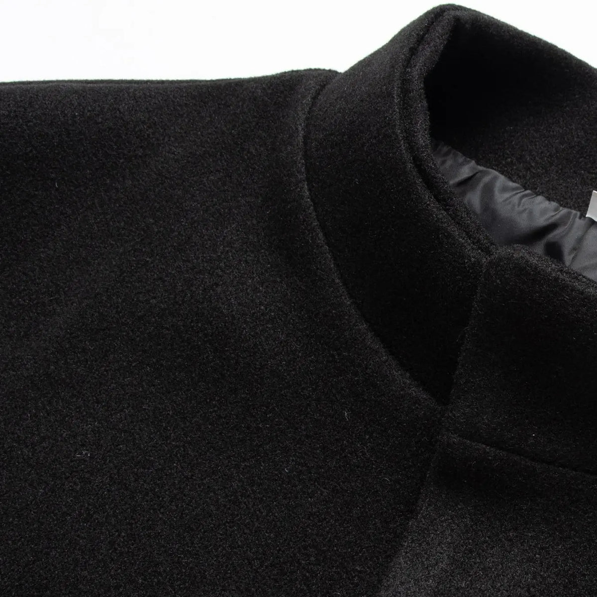 Black Stand Collar Long Button-Front Overcoat